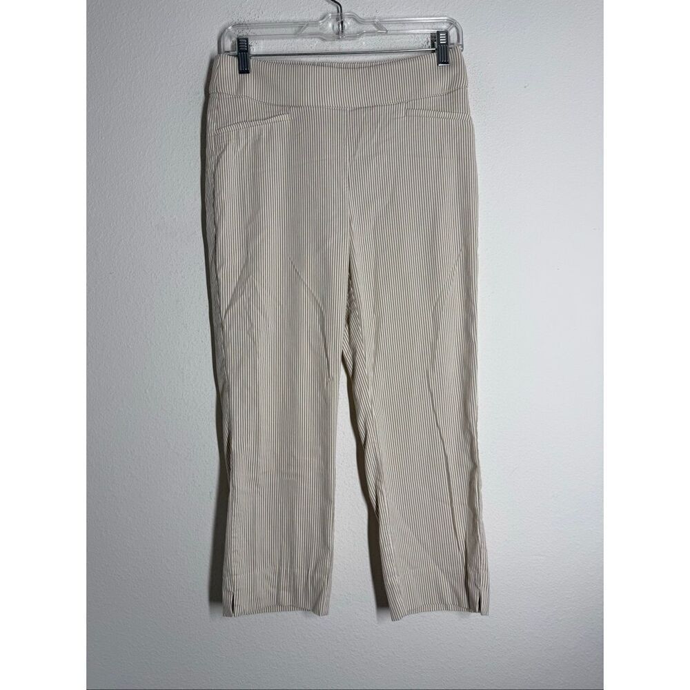 Elle Women’s Beige/ White Pinstripe Stretch Capri Pants Size M